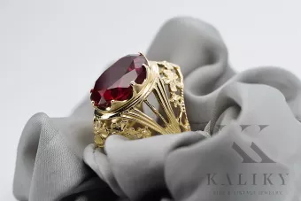 Vintage Stil Ring Ruby 8K Gelbgold vrc031x-rb Art Deco UdSSR sowjetischer russischer Stil